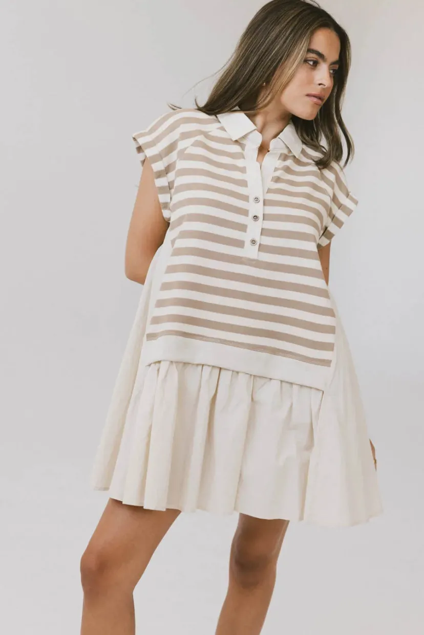 Dresses | Mini Dresses>Bohme Evan Collared Mini Dress in Taupe