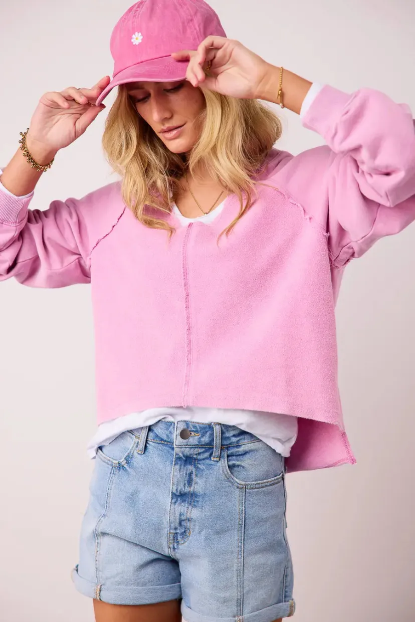 Tops>Bohme Exposed Seam Sweatshirt in Pink