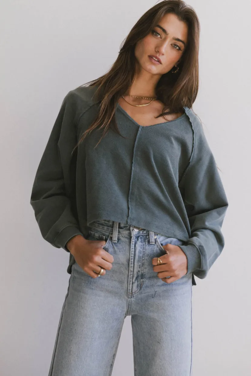 Tops>Bohme Exposed Seam Sweatshirt in Teal