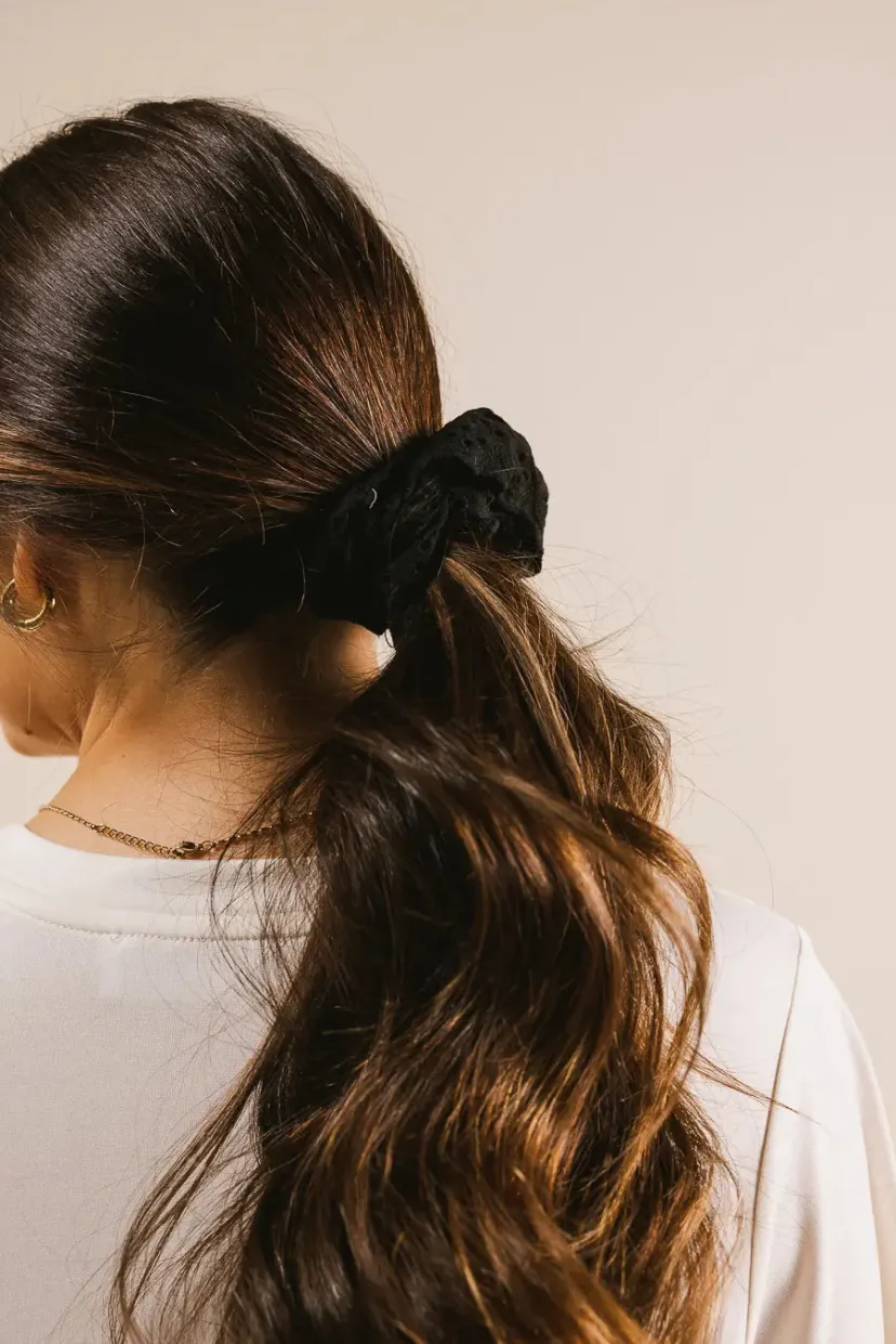 Hair Accessories>Bohme Floral Lace Scrunchie in Black