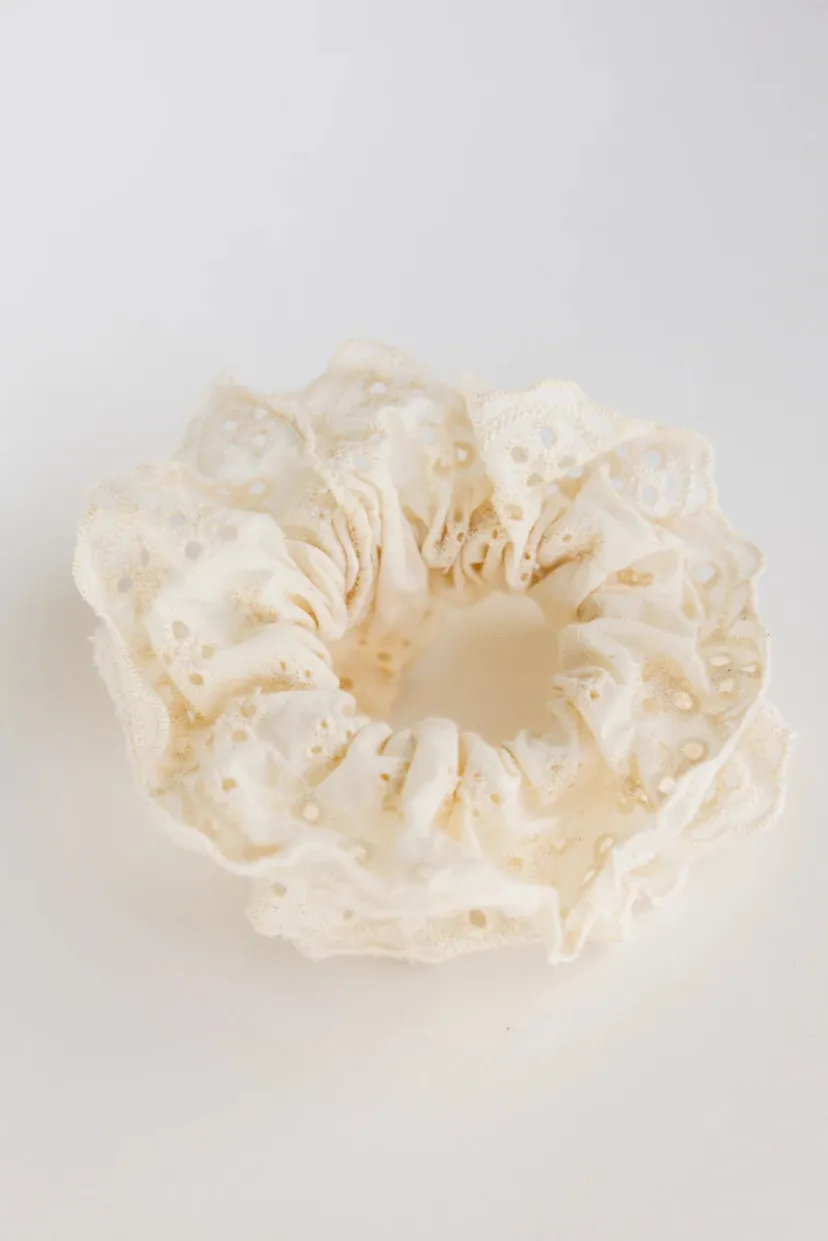 Hair Accessories>Bohme Floral Lace Scrunchie in Cream