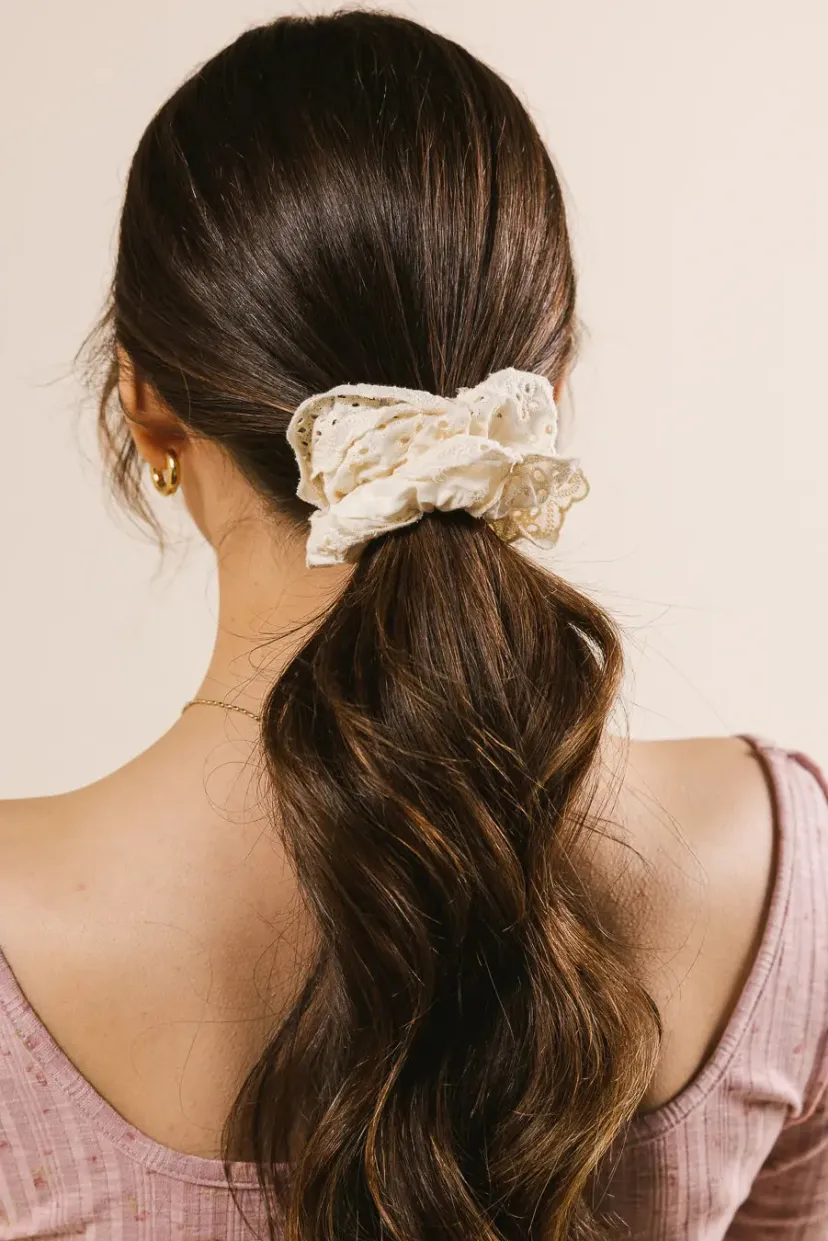 Hair Accessories>Bohme Floral Lace Scrunchie in Cream