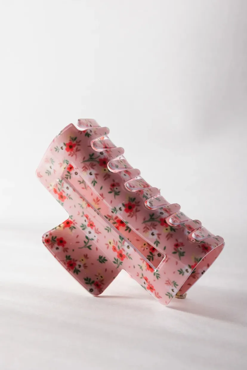 Hair Accessories>Bohme Floral Rectangle Claw Clip in Pink