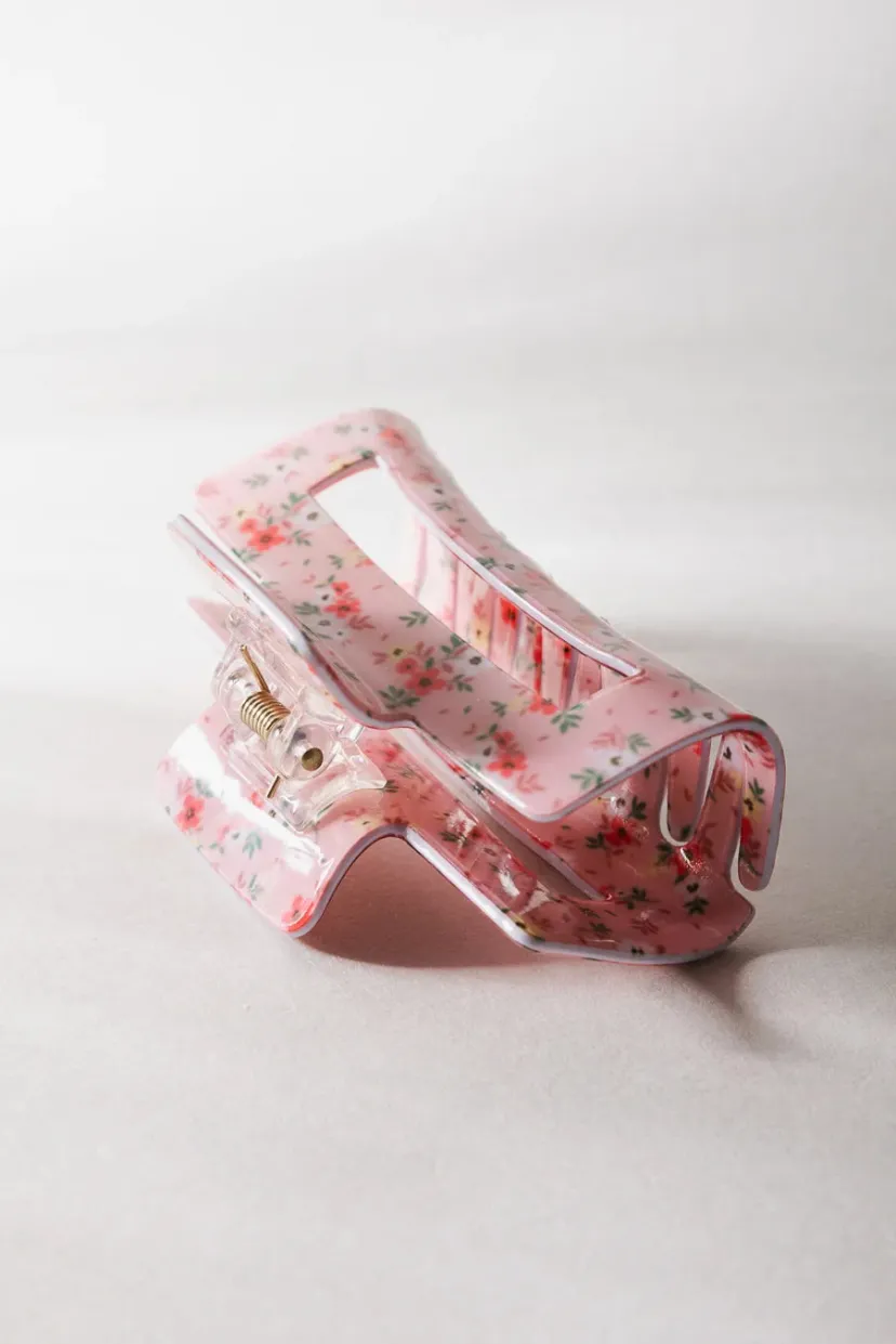 Hair Accessories>Bohme Floral Rectangle Claw Clip in Pink