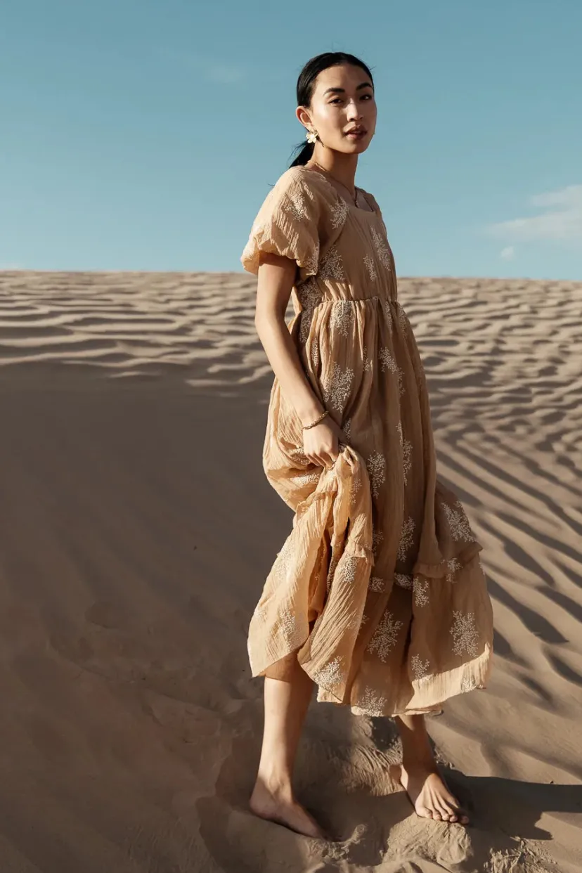 Dresses>Bohme Fool For You Midi Dress in Camel