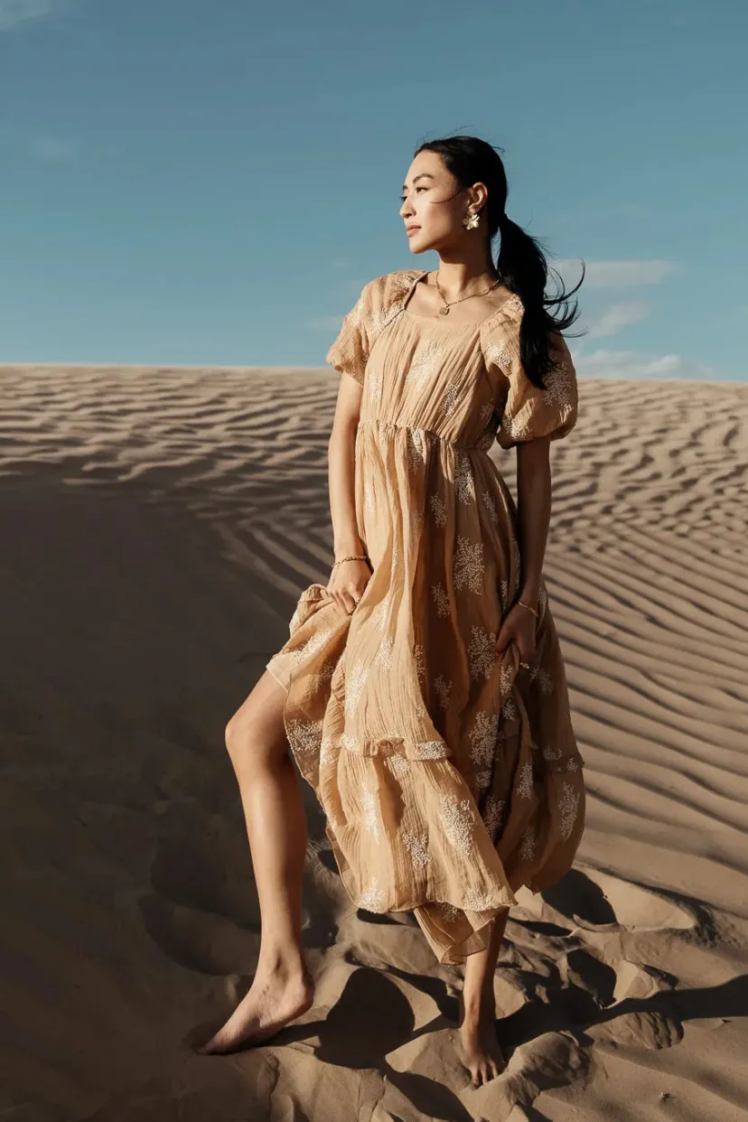 Dresses>Bohme Fool For You Midi Dress in Camel