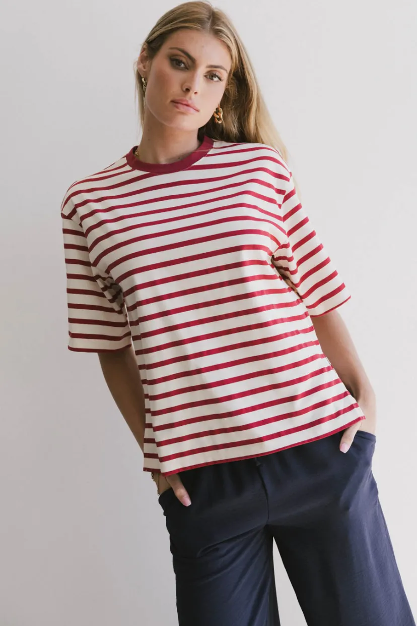 Tops | Tees & Tanks>Bohme Fdie Striped Tee in Red