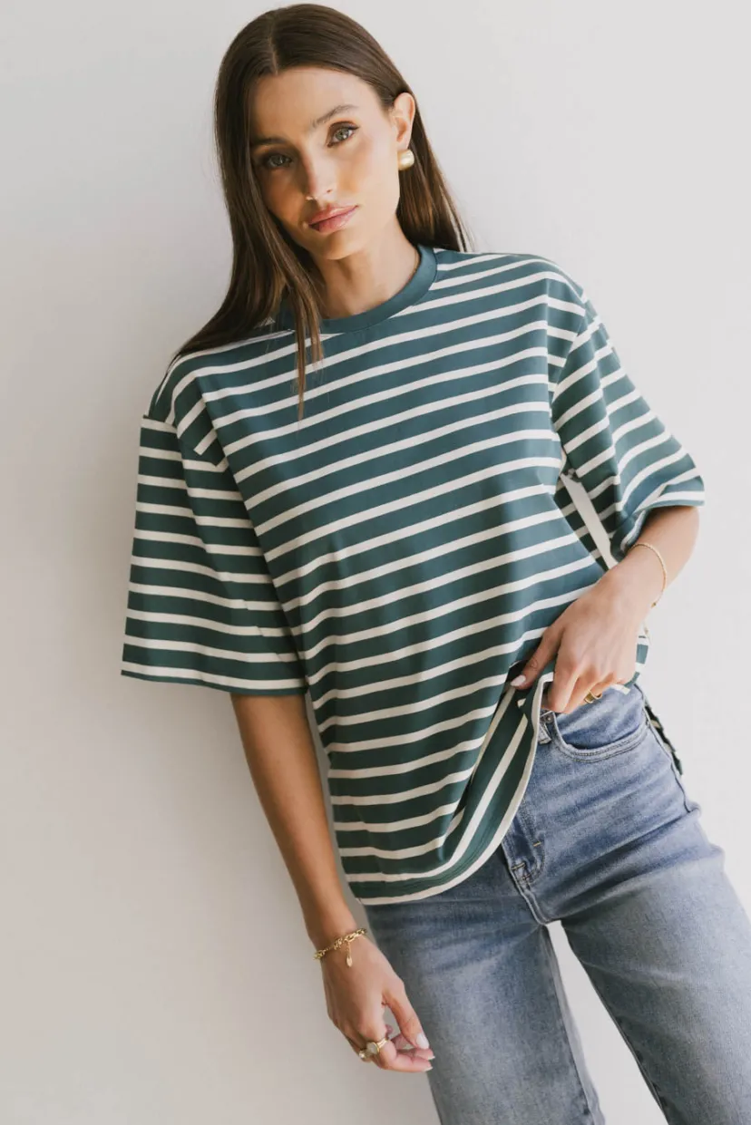 Tops | Tees & Tanks>Bohme Freddie Striped Tee in Teal