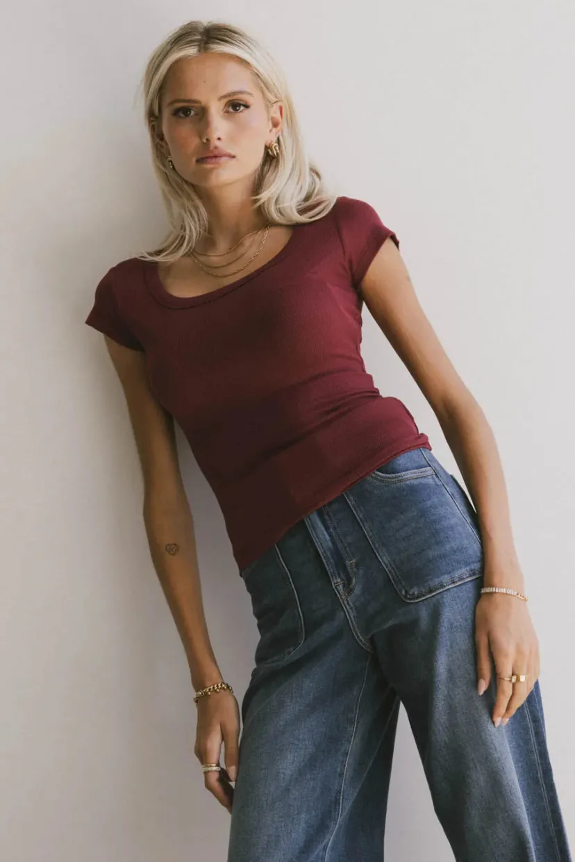 Tops | Essentials>Bohme Freya Ribbed Top in Burgundy