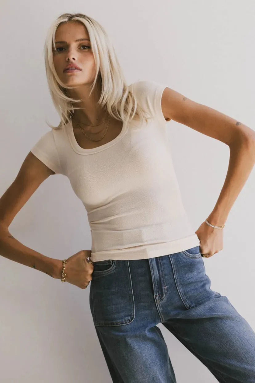 Tops | Essentials>Bohme Freya Ribbed Top in Ecru