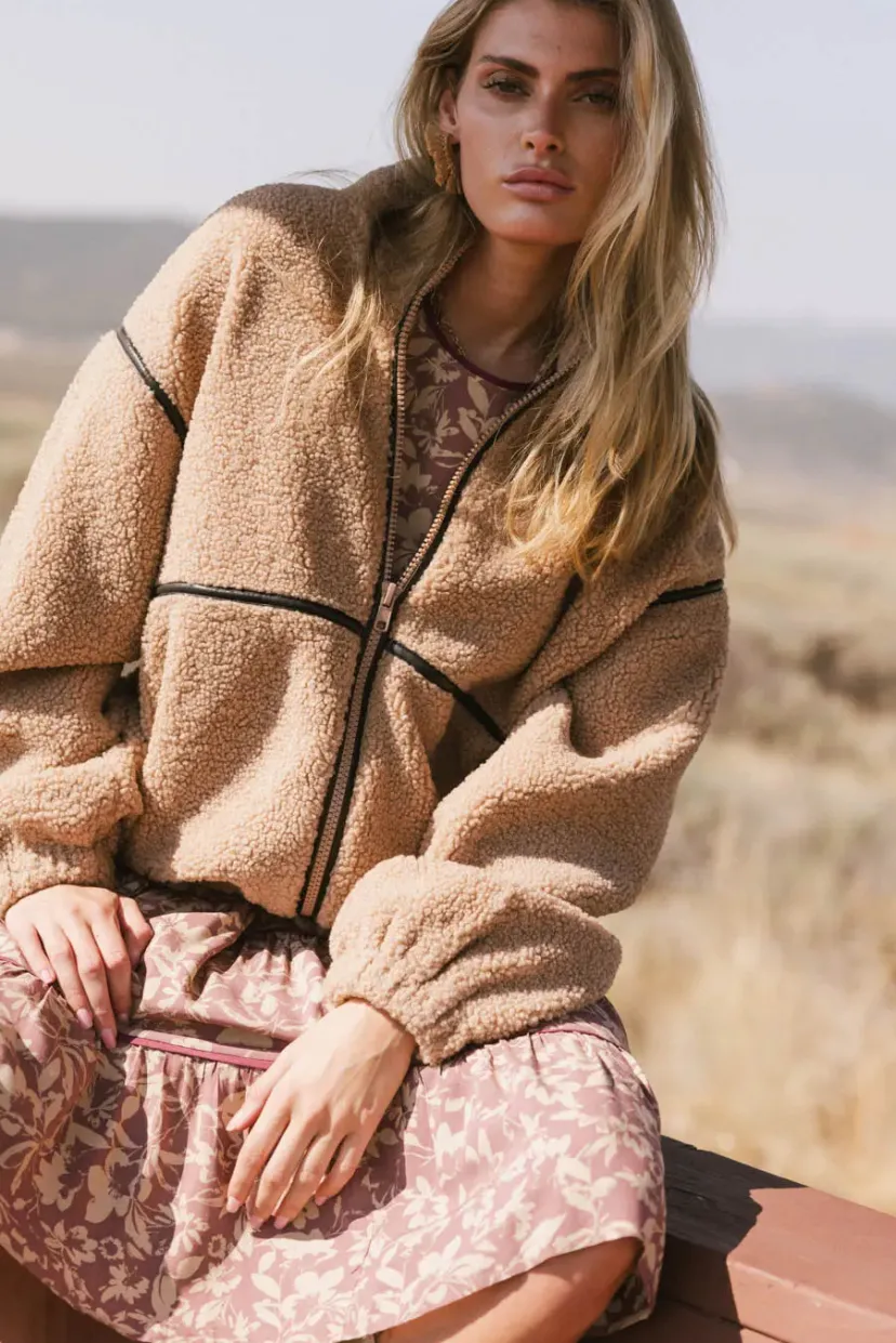 Jackets>Bohme Gabby Fleece Zip Up in Tan