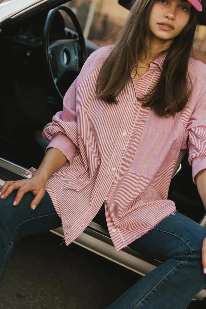 Tops>Bohme Gia Striped Button Up in Red