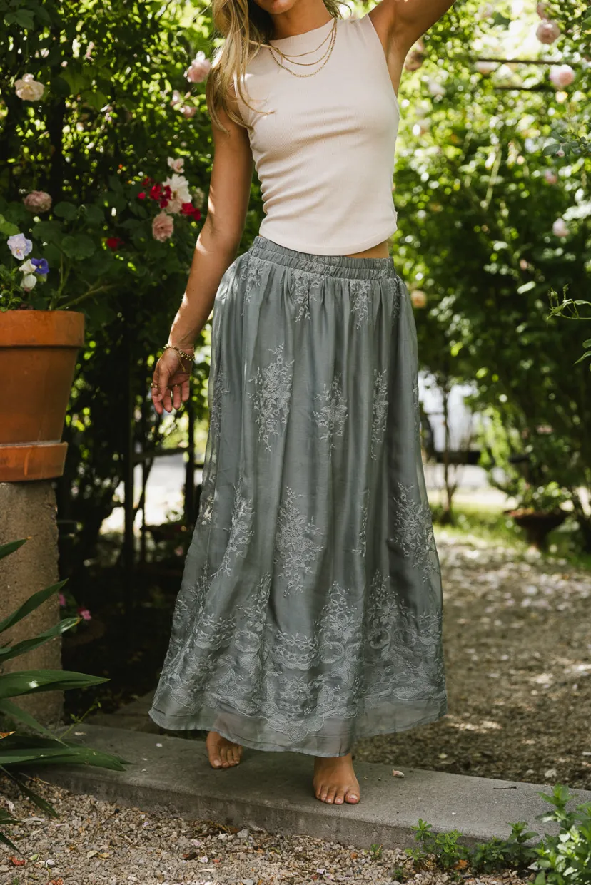 Skirts | All Bottoms>Bohme Grace Floral Tulle Skirt in Teal