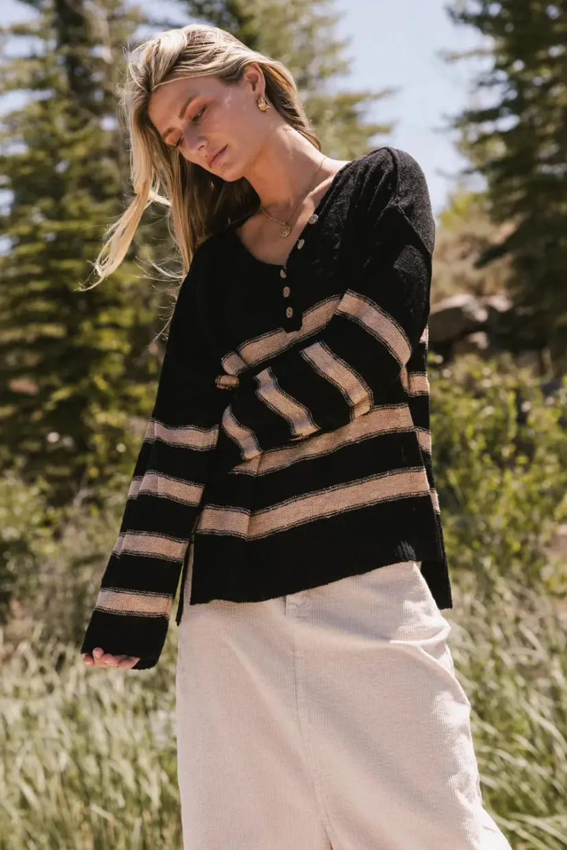 Tops>Bohme Gracia Striped Sweater Top in Black