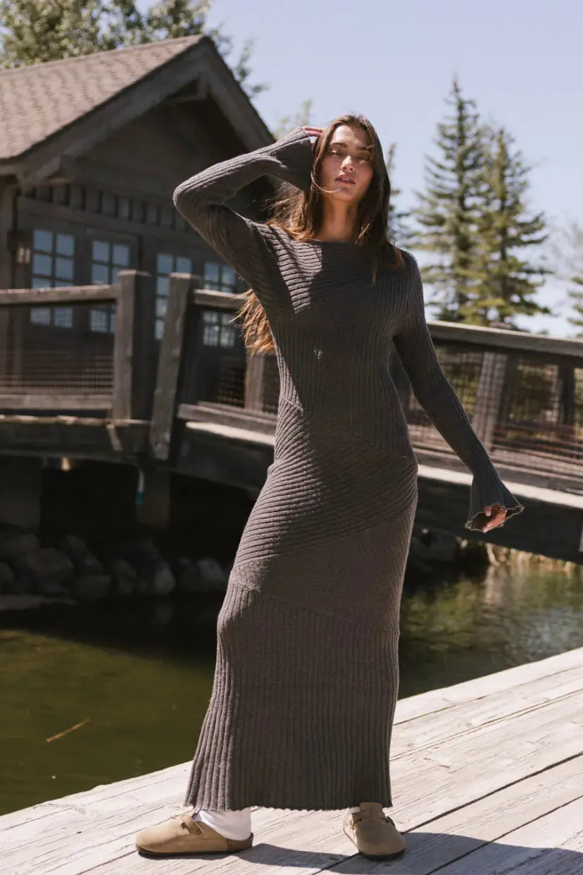 Dresses | Maxi Dresses>Bohme Grove Ribbed Maxi Dress in Charcoal