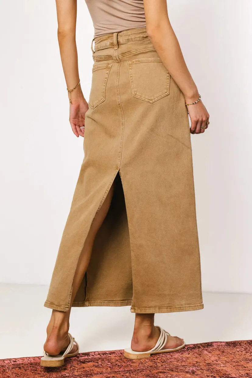 Skirts | All Bottoms>Bohme Harley Denim Midi Skirt in Mocha