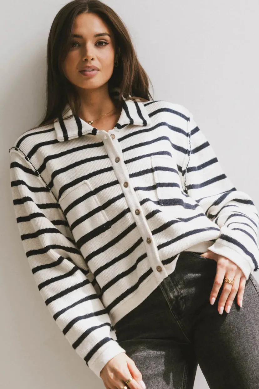 Tops | Sweaters>Bohme Harper Striped Cardigan in Navy