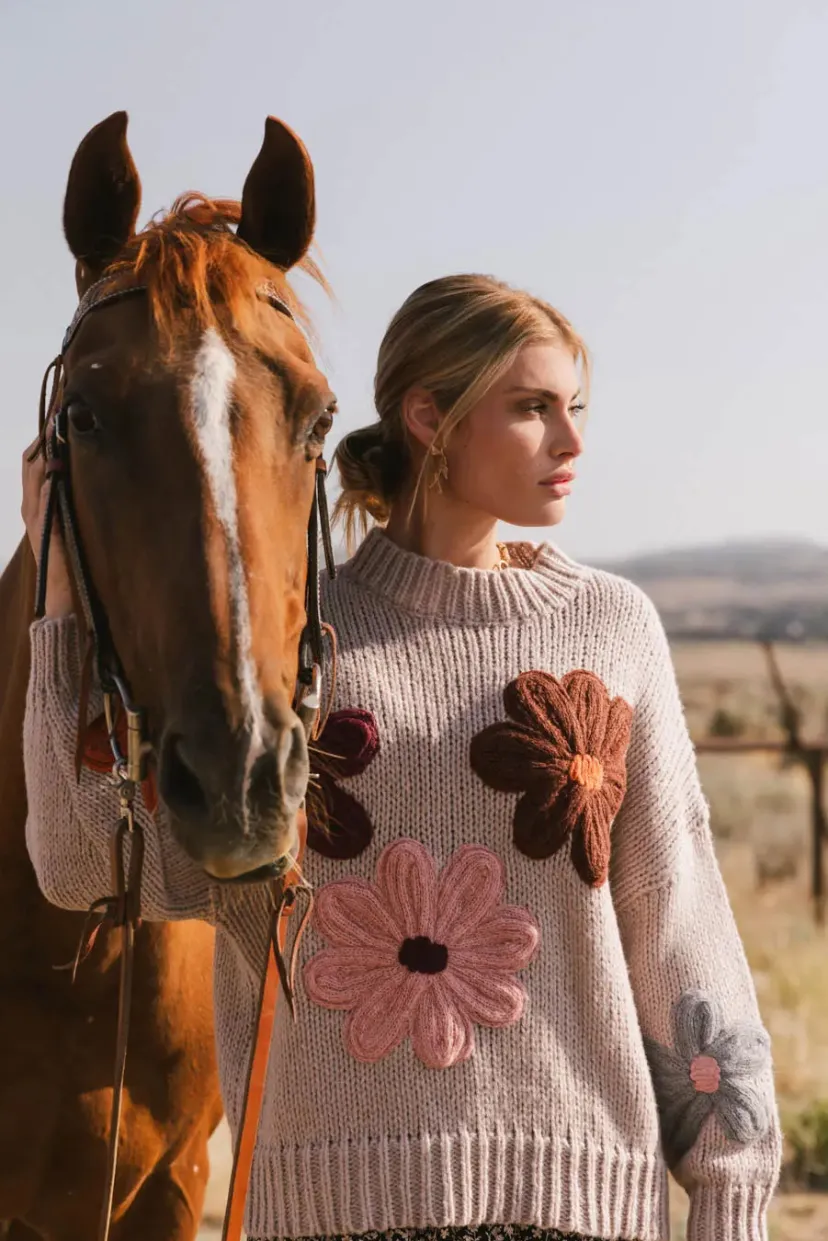 Tops | Sweaters>Bohme Hartley Floral Sweater in Mocha