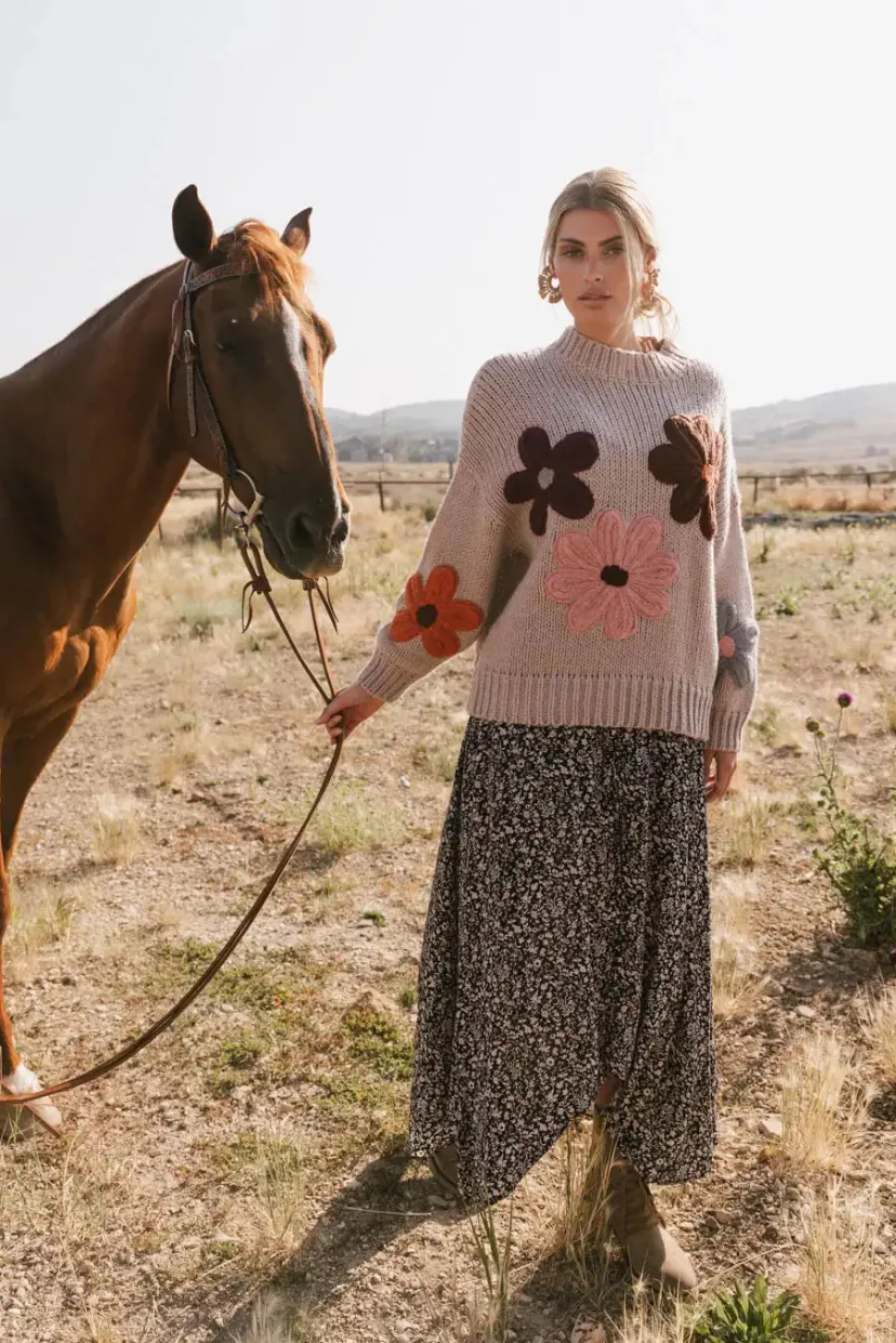 Tops | Sweaters>Bohme Hartley Floral Sweater in Mocha