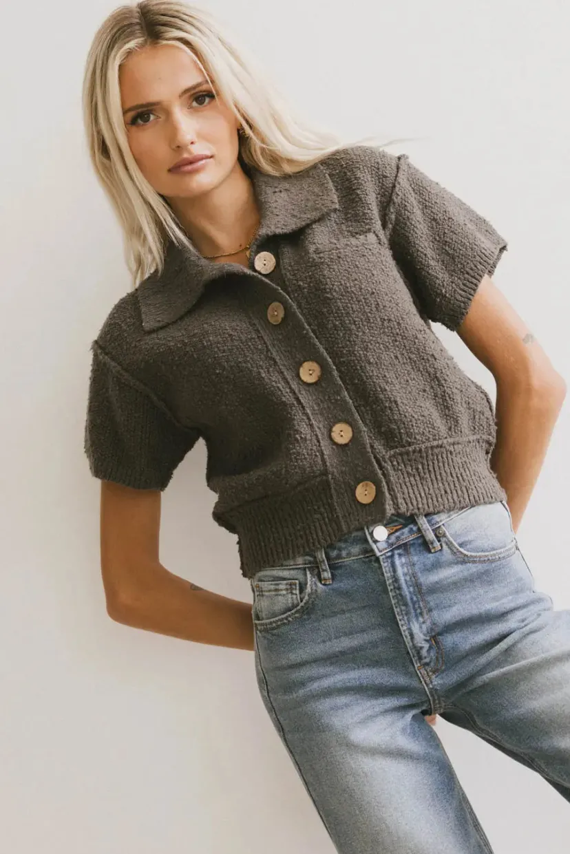 Tops | Sweaters>Bohme Hayes Knit Cardigan in Charcoal