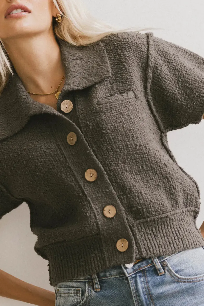 Tops | Sweaters>Bohme Hayes Knit Cardigan in Charcoal