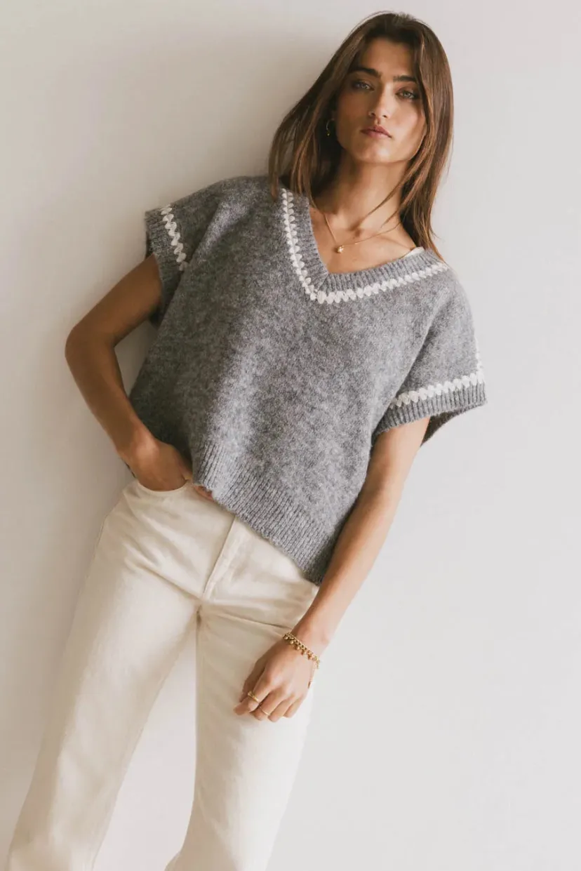 Tops | Sweaters>Bohme Hazel Embroidered Sweater Top in Grey