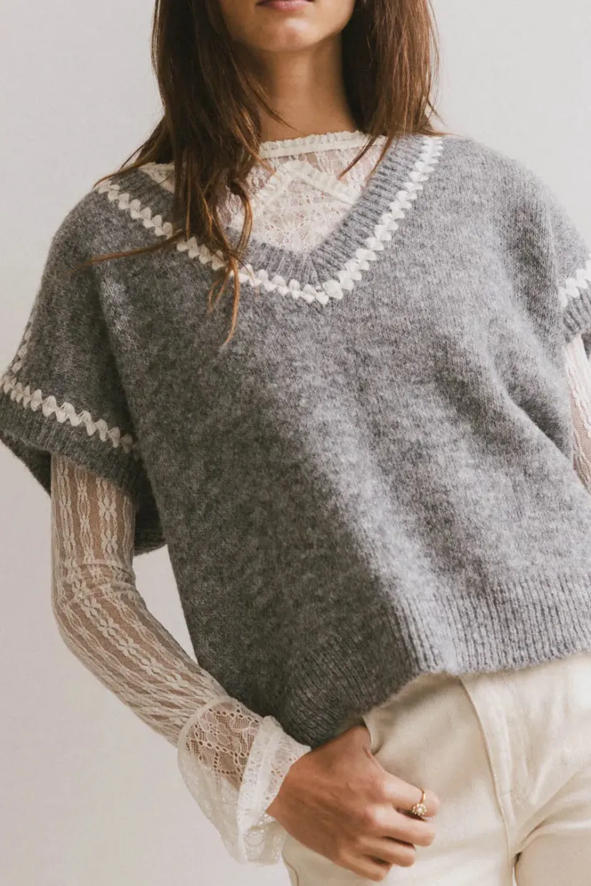 Tops | Sweaters>Bohme Hazel Embroidered Sweater Top in Grey