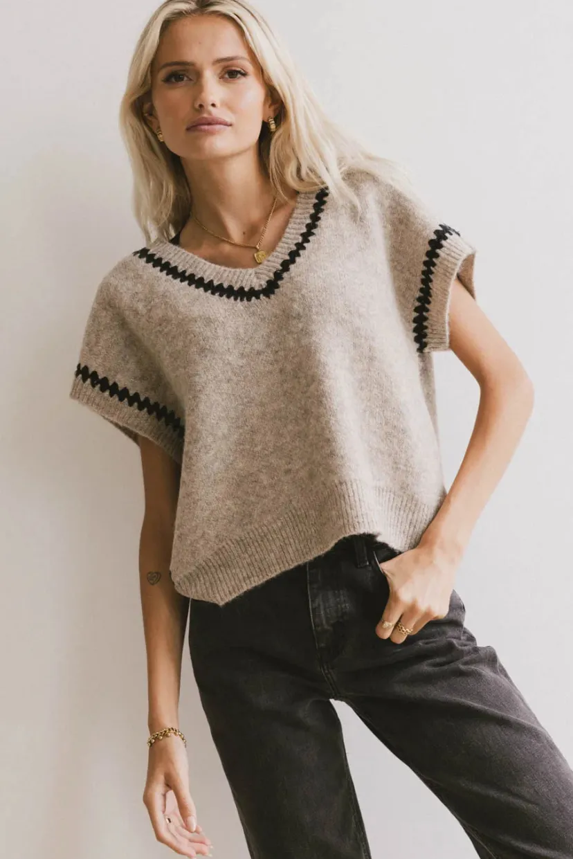 Tops>Bohme Hazel Embroidered Sweater Top in Oatmeal