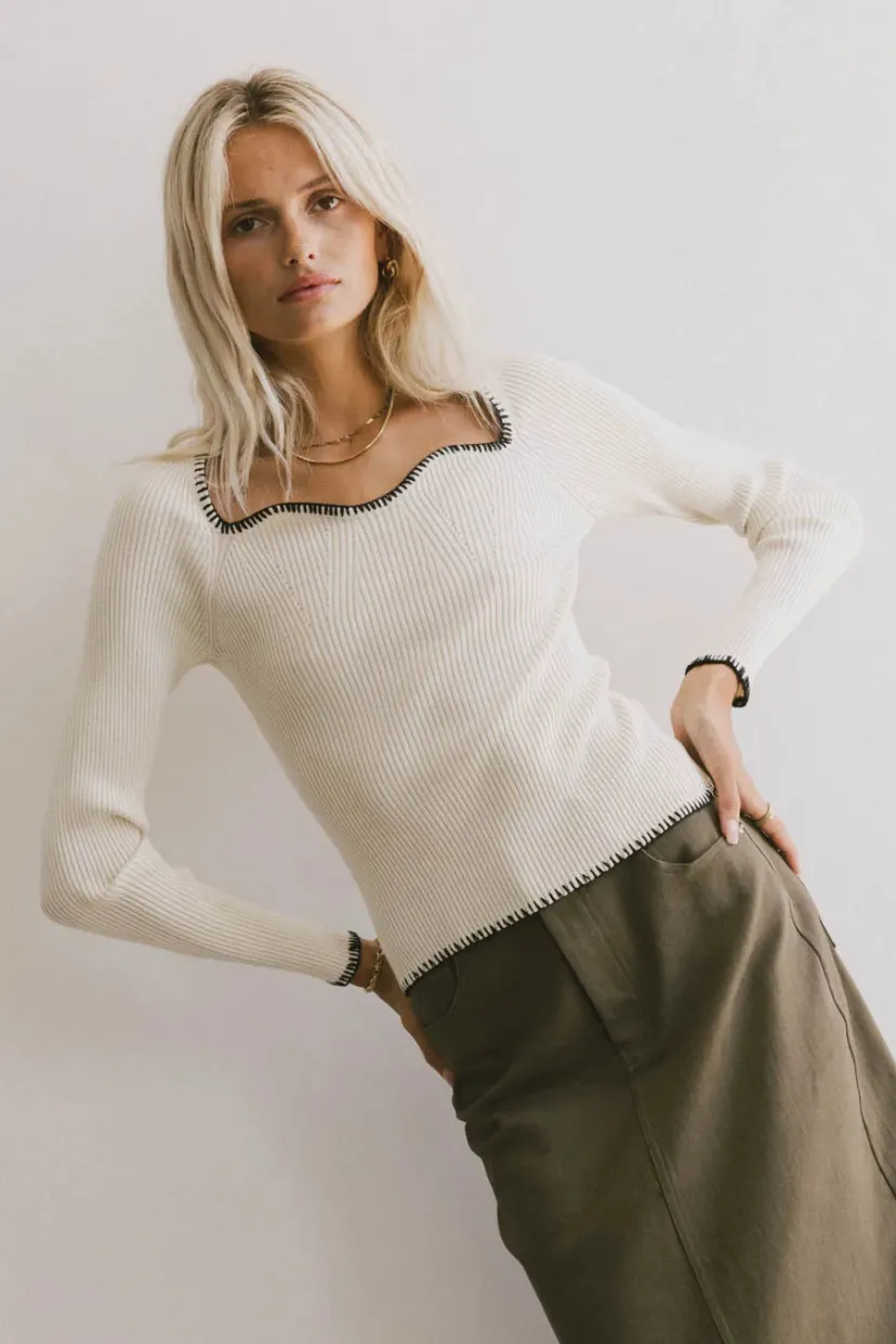 Tops | Sweaters>Bohme Hazel Ribbed Sweater in Cream Natural