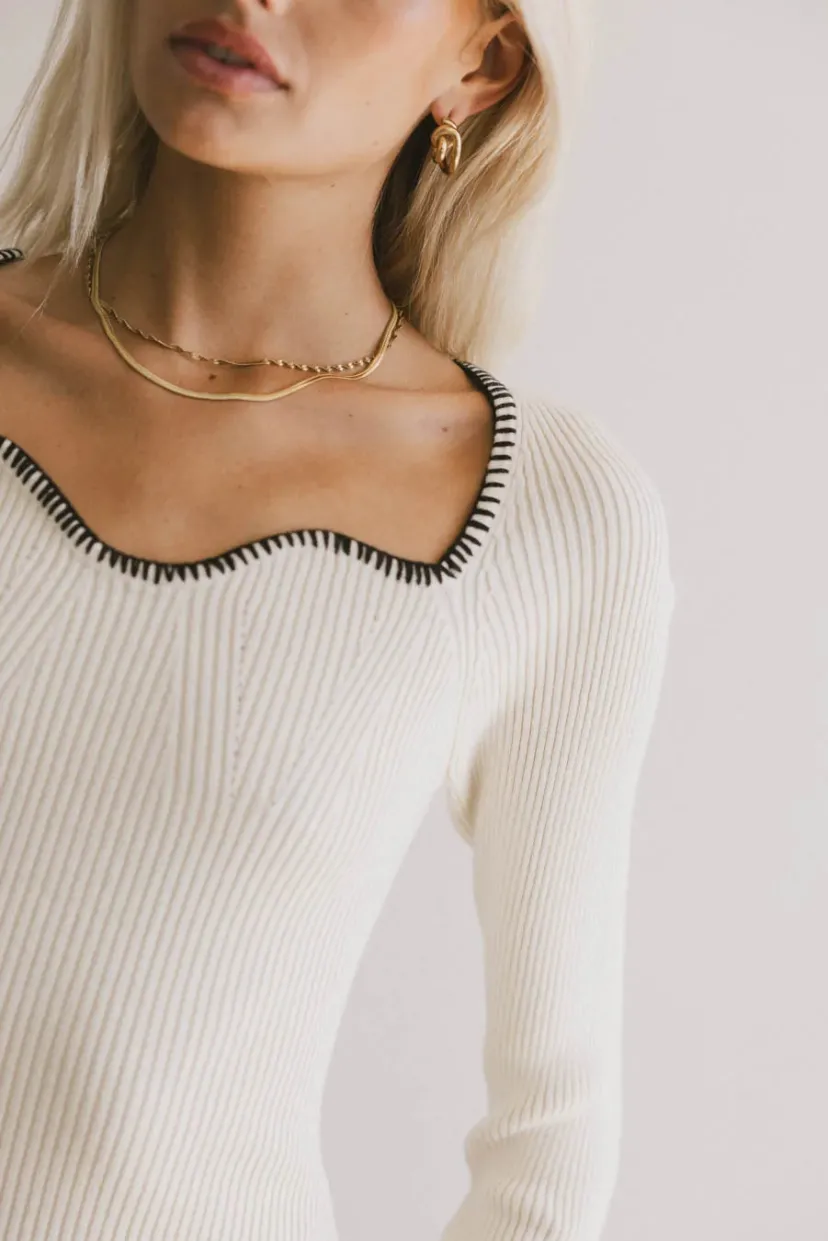 Tops | Sweaters>Bohme Hazel Ribbed Sweater in Cream Natural