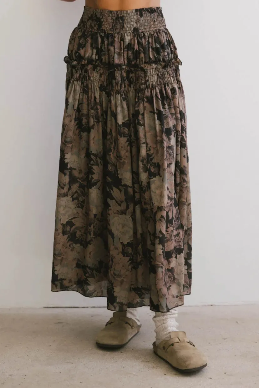 Skirts | All Bottoms>Bohme Heather Floral Maxi Skirt in Black