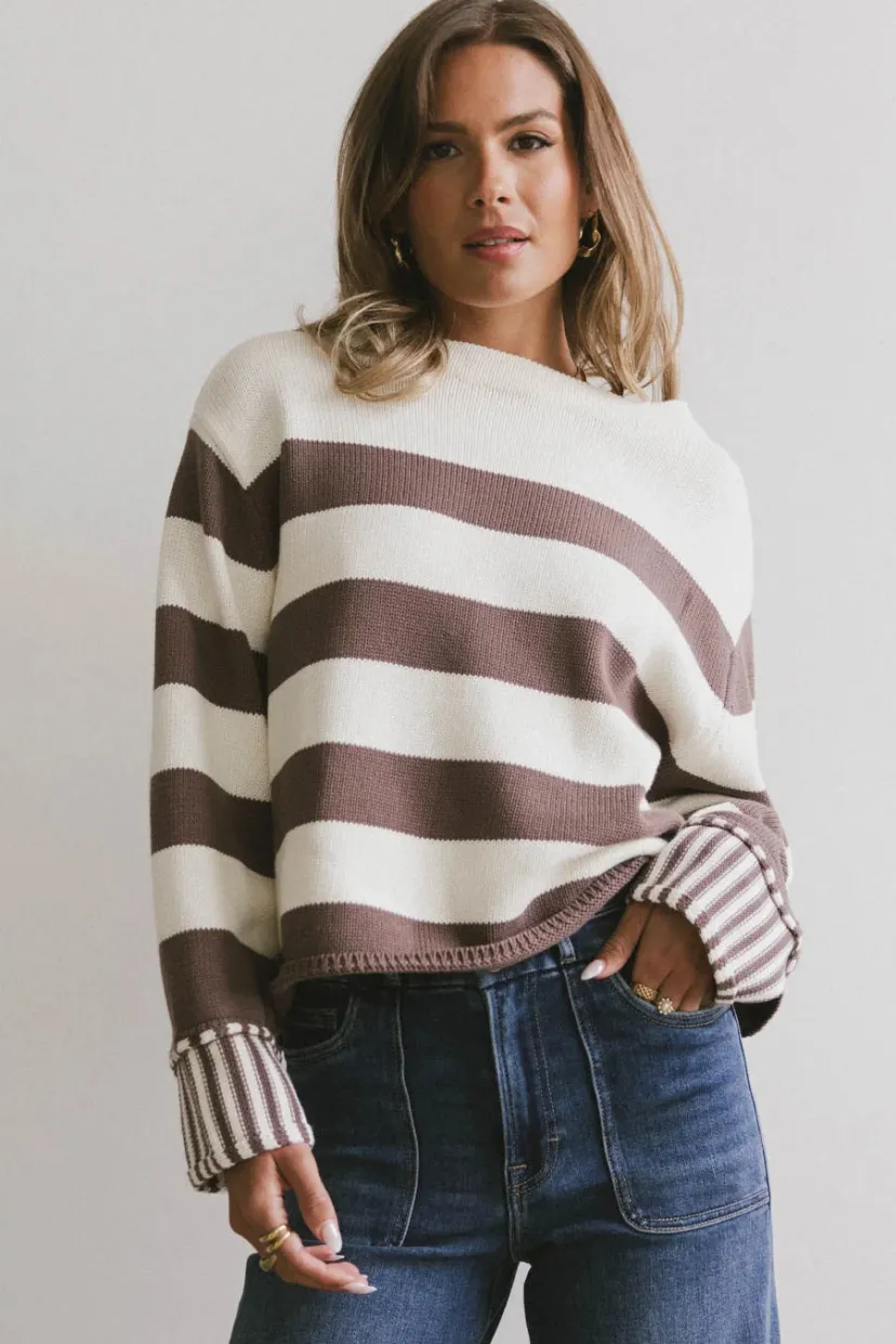 Tops | Sweaters>Bohme Helena Striped Sweater in Brown