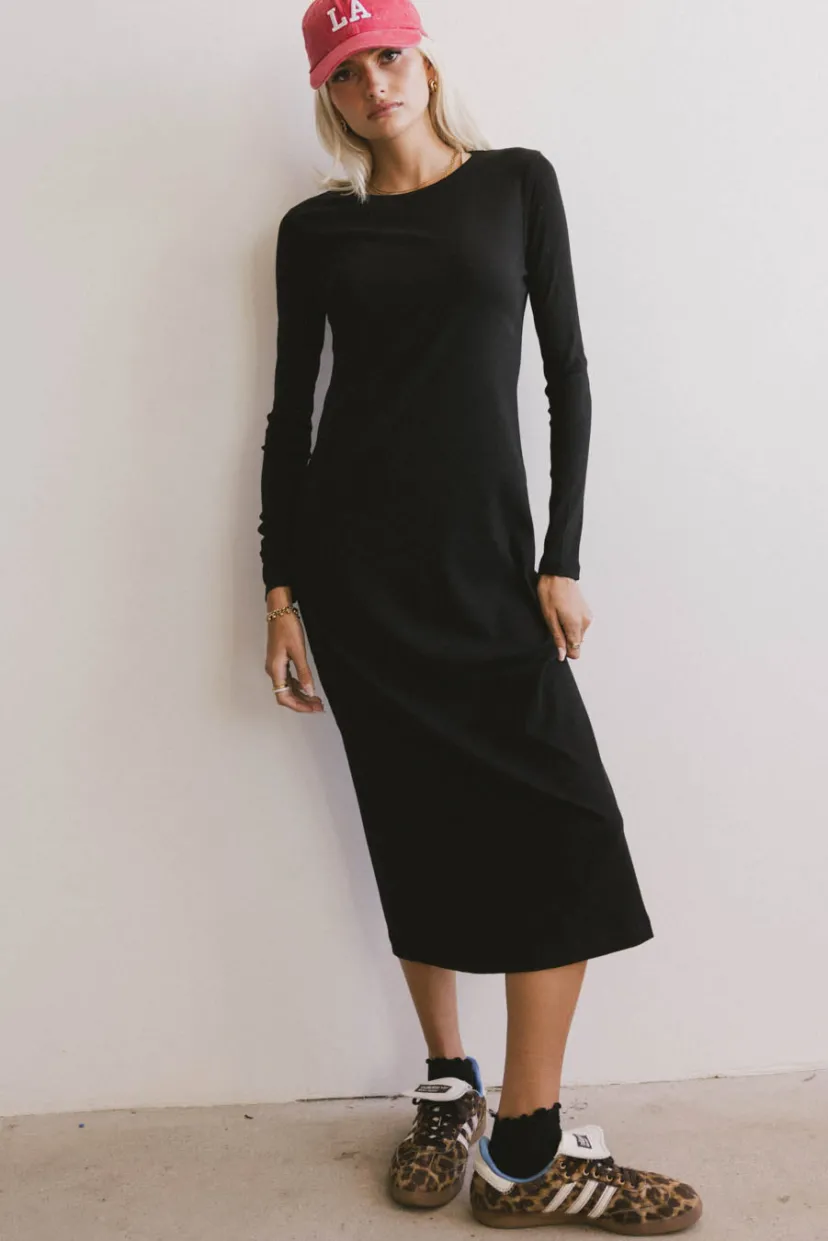 Dresses | Midi Dresses>Bohme Hollis Ribbed Dress in Black