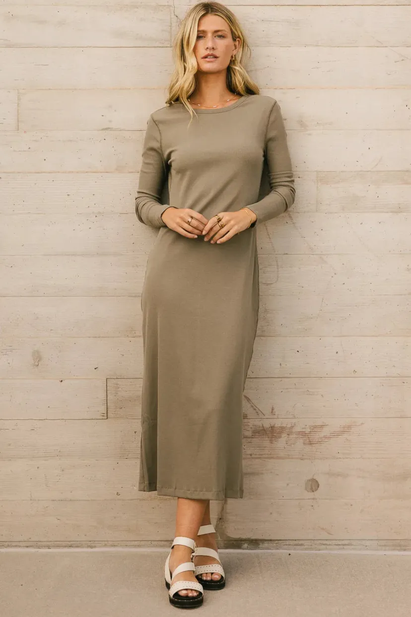 Dresses | Midi Dresses>Bohme Hollis Ribbed Dress in Olive