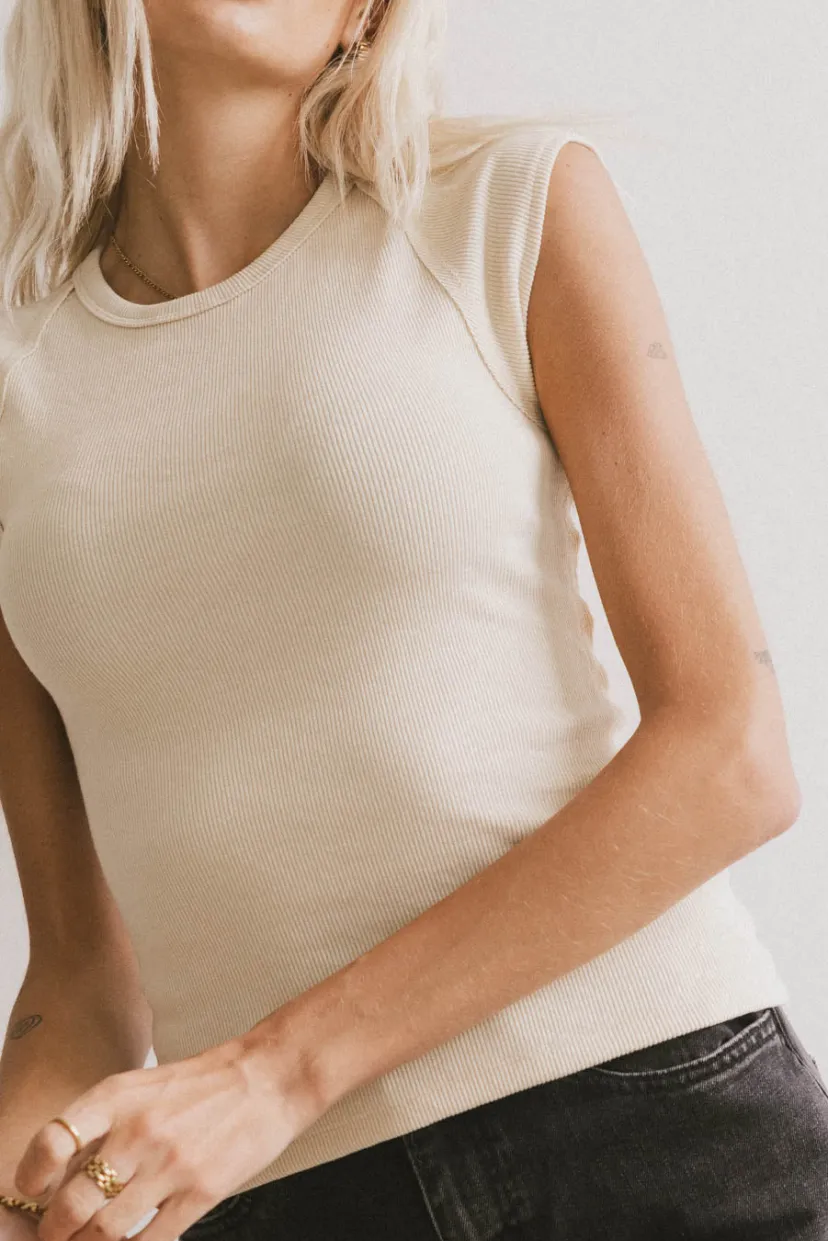 Tops | Essentials>Bohme Huxley Cap Sleeve Top in Beige