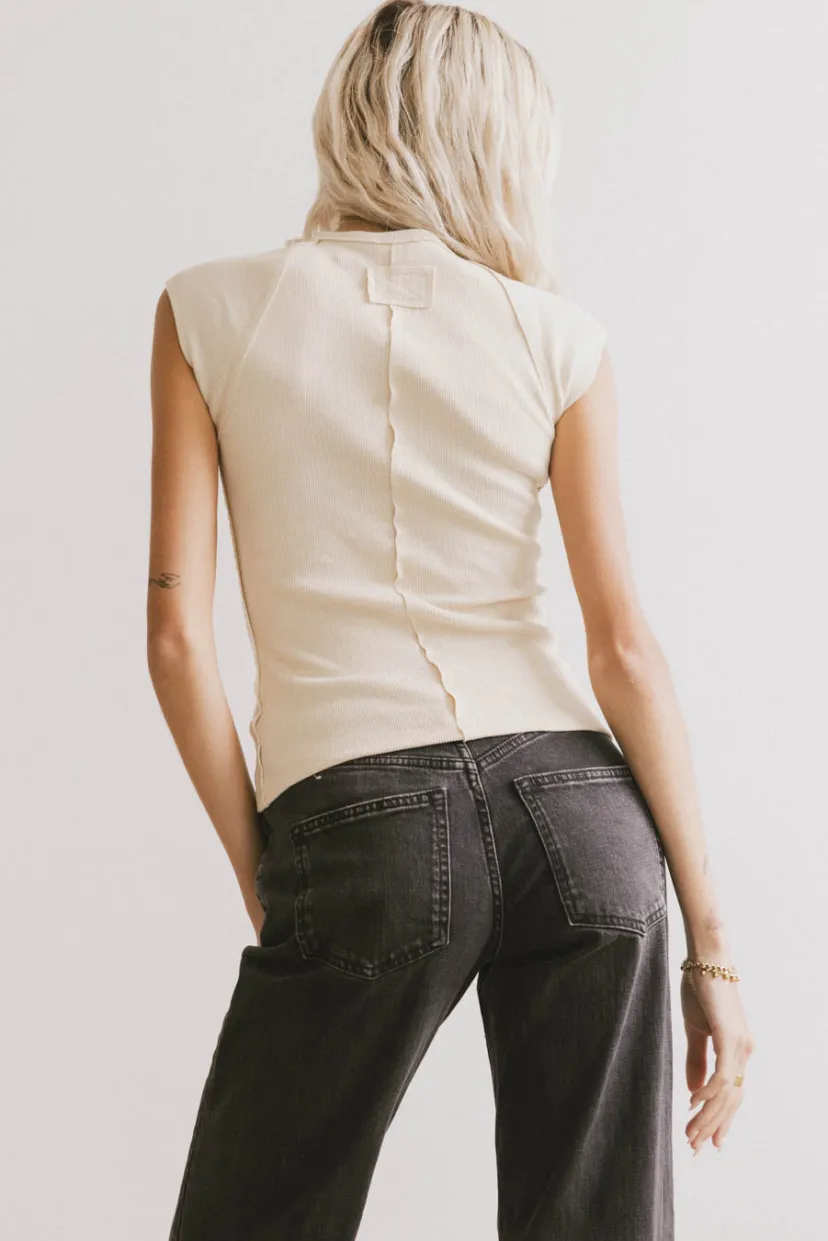 Tops | Essentials>Bohme Huxley Cap Sleeve Top in Beige