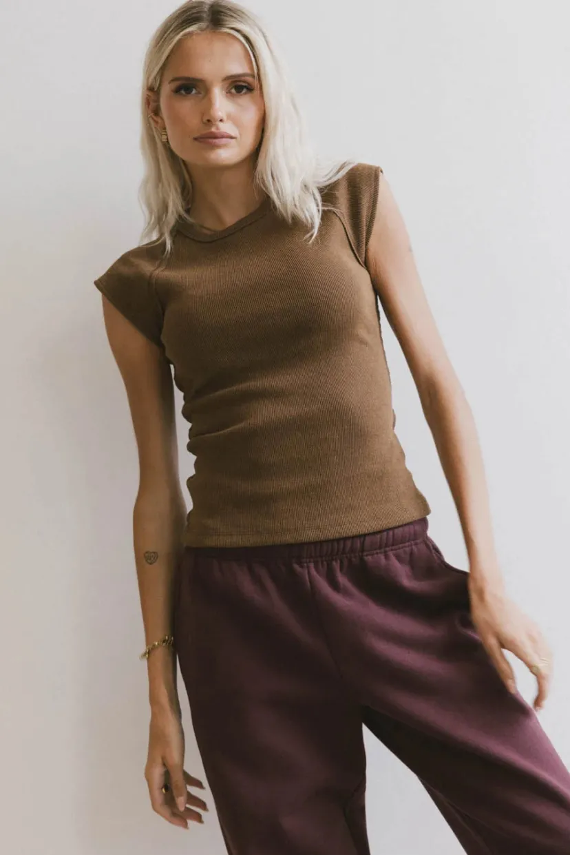 Tops | Essentials>Bohme Huxley Cap Sleeve Top in Brown