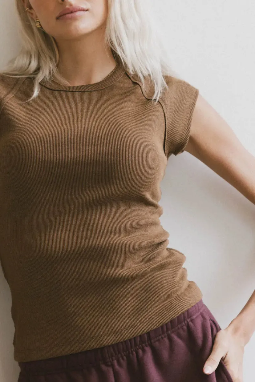 Tops | Essentials>Bohme Huxley Cap Sleeve Top in Brown