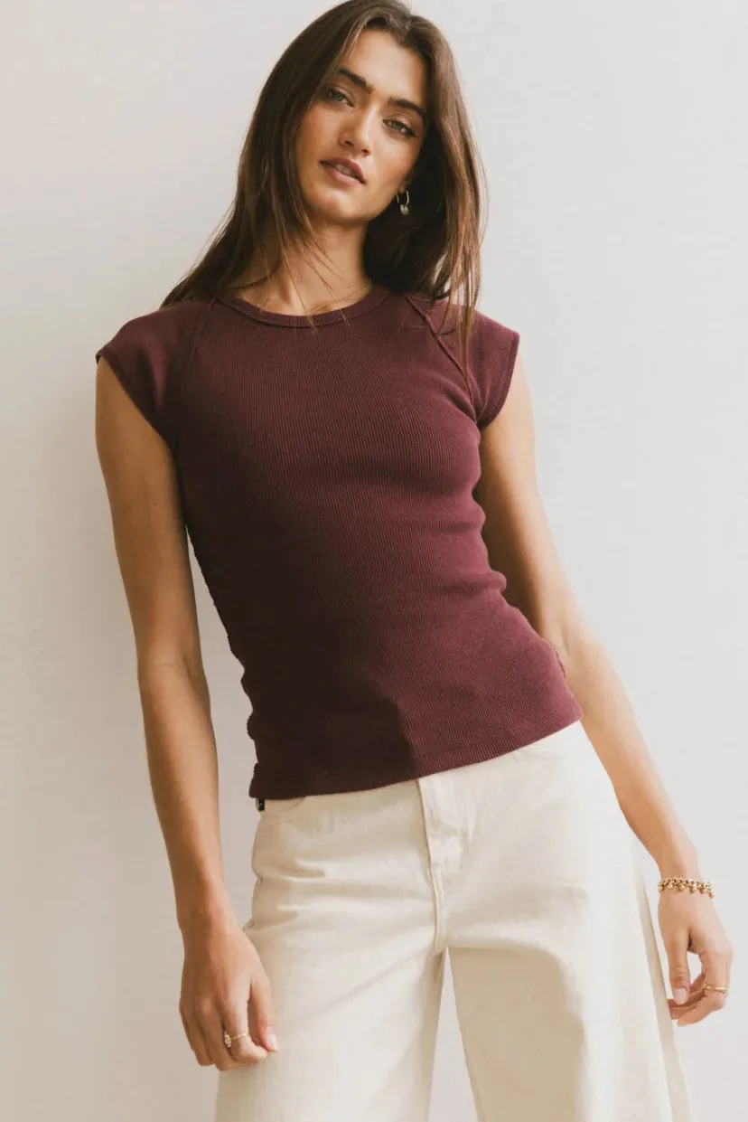 Tops | Essentials>Bohme Huxley Cap Sleeve Top in Wine