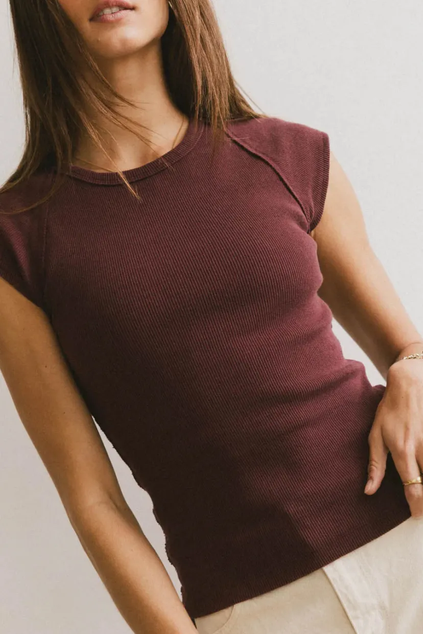 Tops | Essentials>Bohme Huxley Cap Sleeve Top in Wine