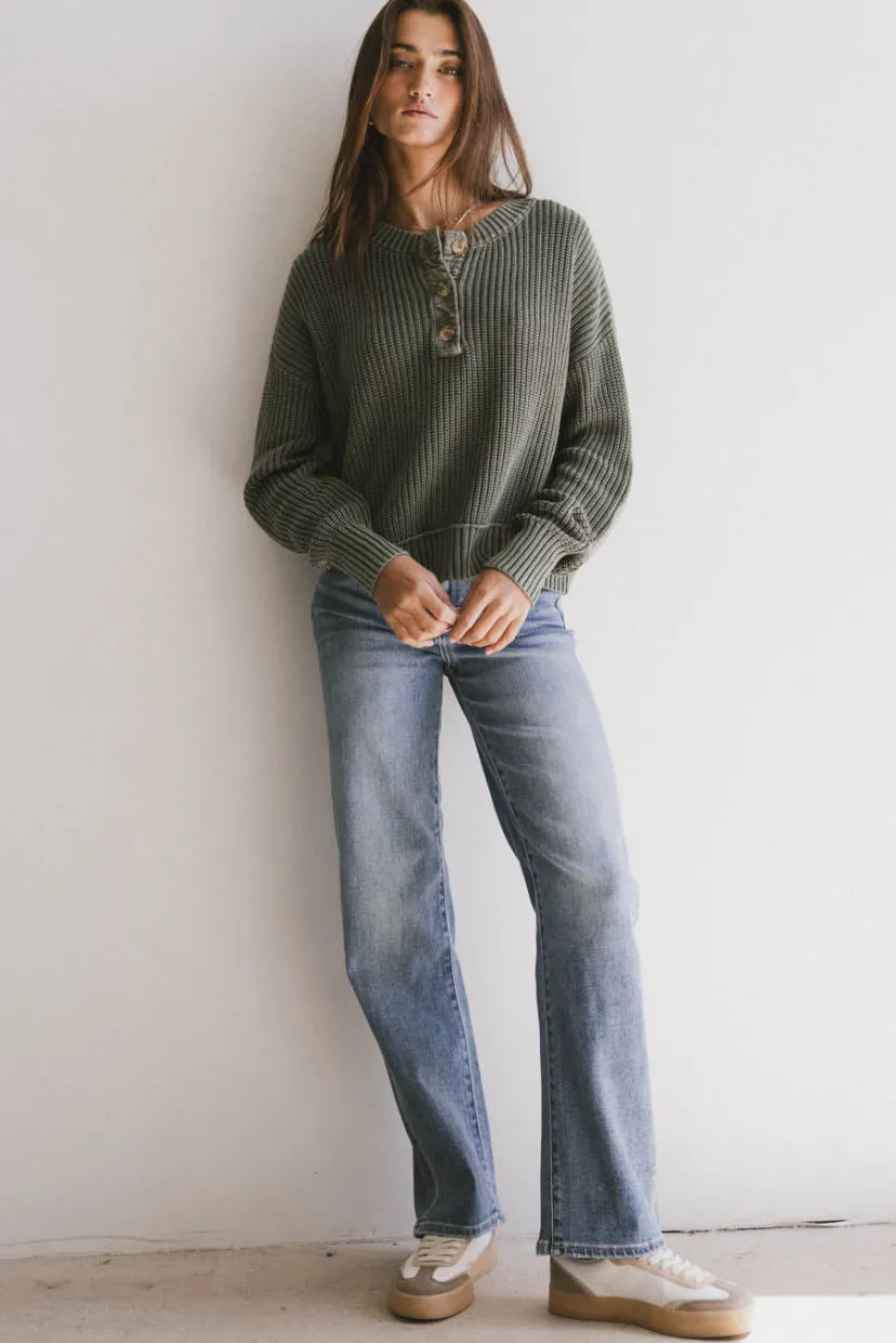 Tops>Bohme Inda Henley Sweater in Olive