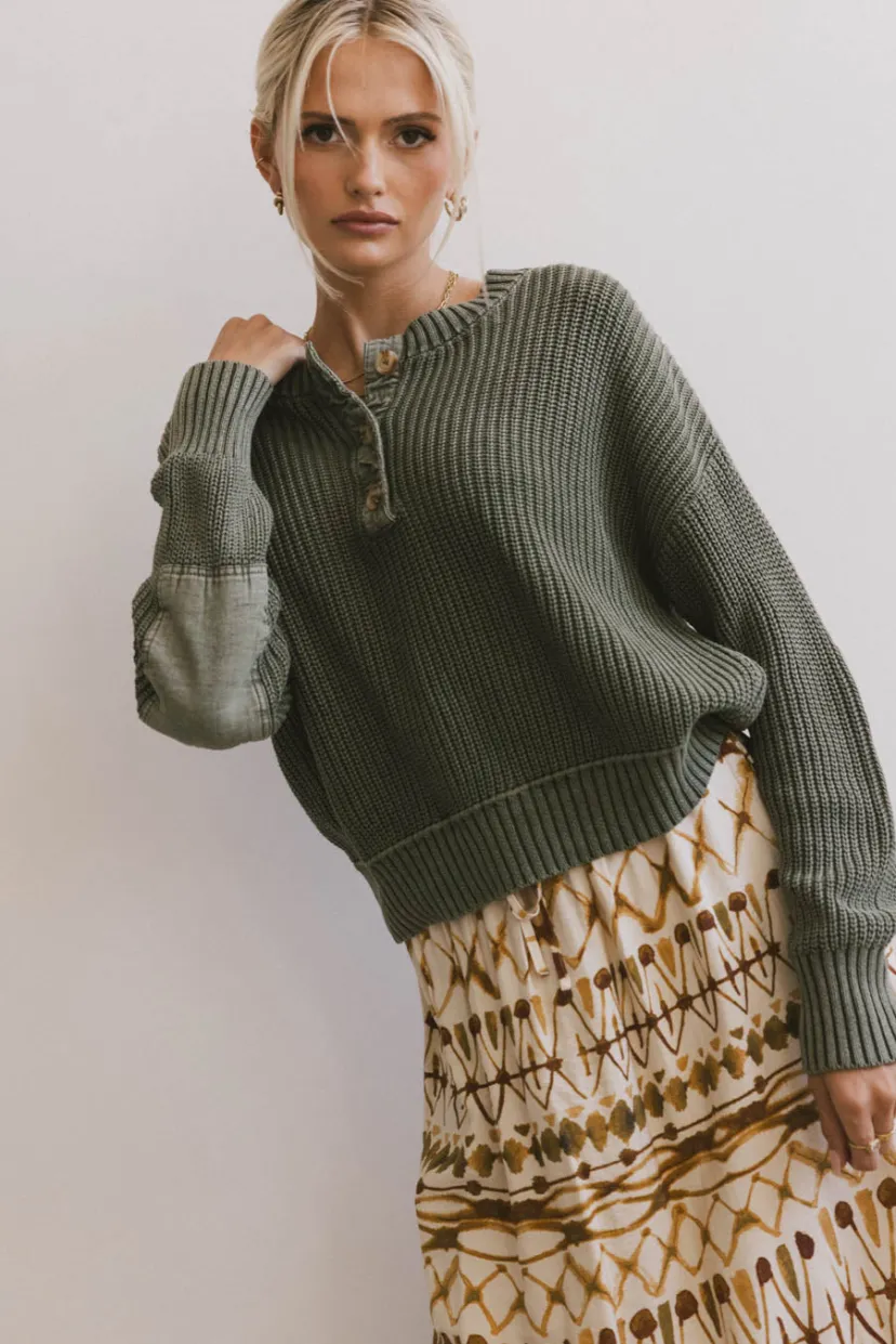 Tops>Bohme Inda Henley Sweater in Olive