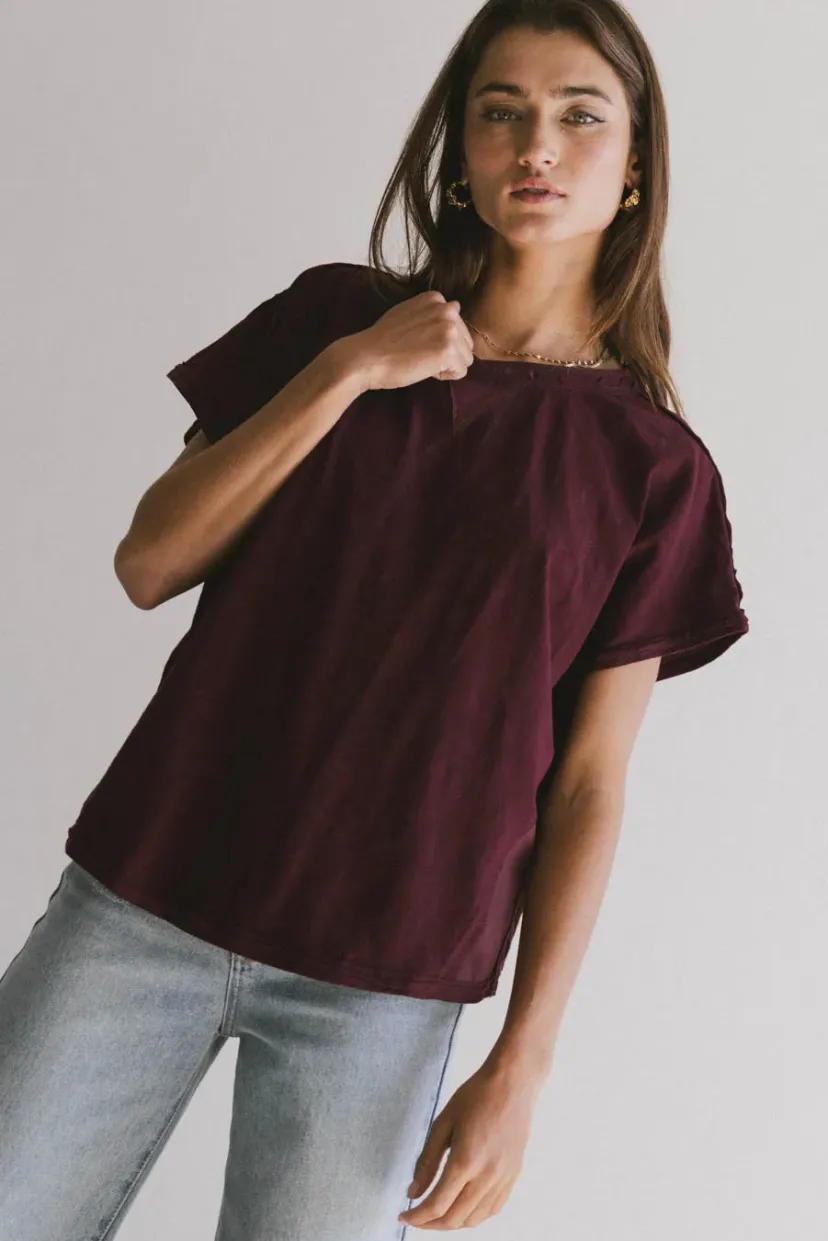 Tops | Essentials>Bohme Indy Contrast Top in Burgundy