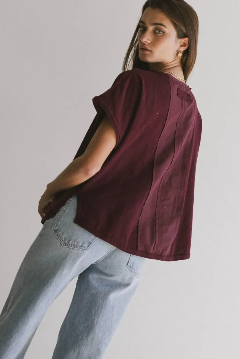 Tops | Essentials>Bohme Indy Contrast Top in Burgundy