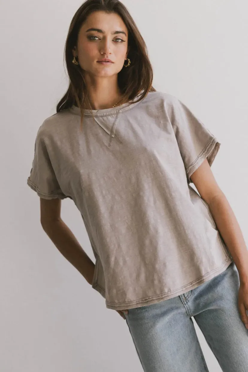 Tops | Essentials>Bohme Indy Contrast Top in Taupe