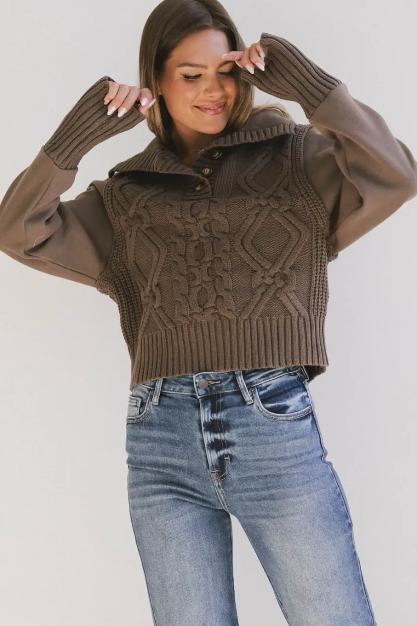 Tops | Sweaters>Bohme Irene Cable Knit Sweater in Olive