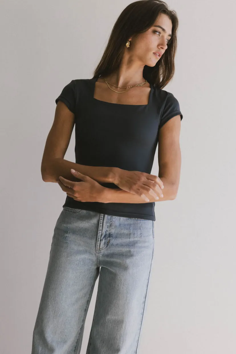 Tops | Essentials>Bohme Irene Square Neck Top in Navy