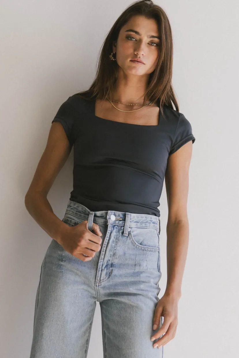 Tops | Essentials>Bohme Irene Square Neck Top in Navy