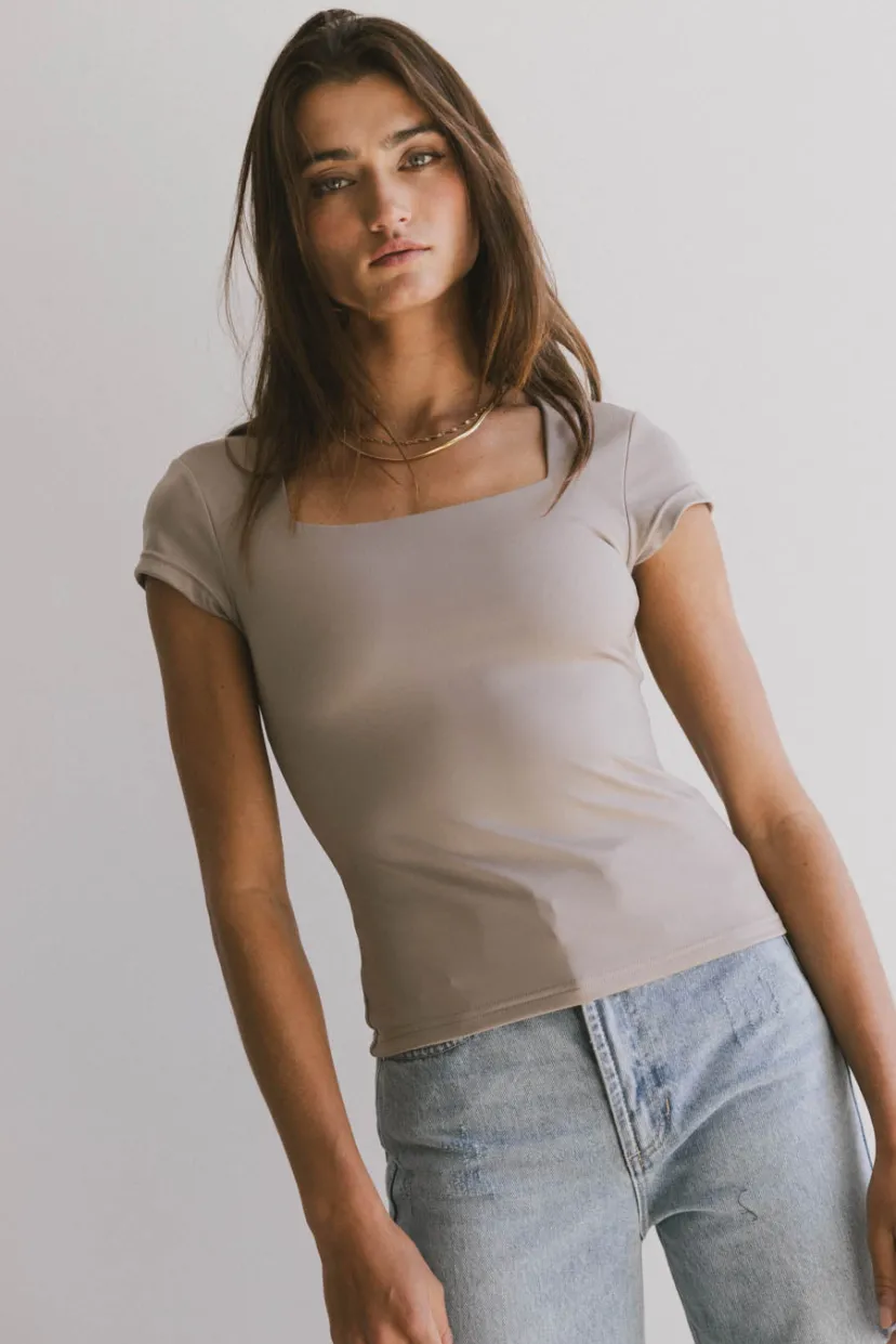 Tops | Essentials>Bohme Irene Square Neck Top in Taupe