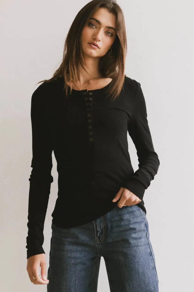 Tops | Essentials>Bohme Ivanna Henley Top in Black